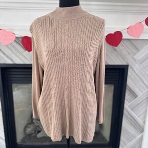 Evan Picone Cable Knit Mock‎ Neck Tunic Sweater Long Sleeve Pullover Top XL